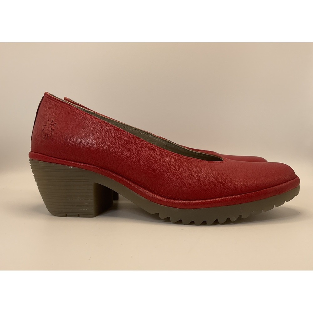 Fly London Walo Red Leather Wedge Pump 40 9-9.5 Platform Comfort Slip On Shoes